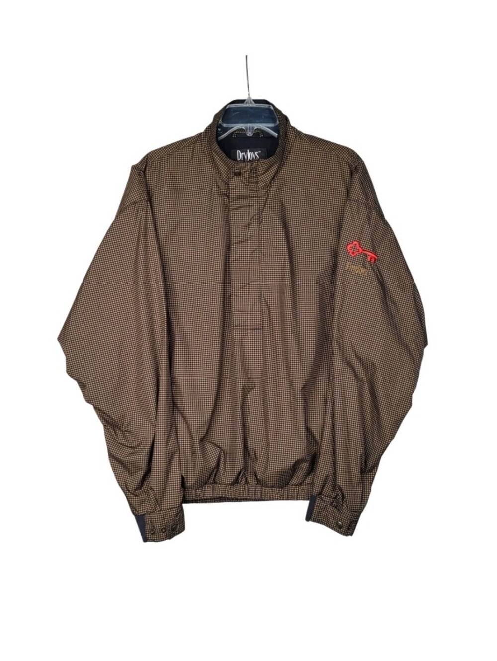 FootJoy DryJoys Golf Wind Rain Jacket Mens M Houndstooth Brown 1/2 Zip Pullover